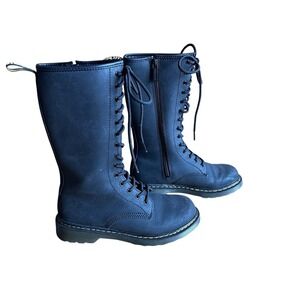 Dr.‎ Martens Tall Lace Up Combat Boots Black Unisex Kids Youth US 3 UK 2 EU 34
